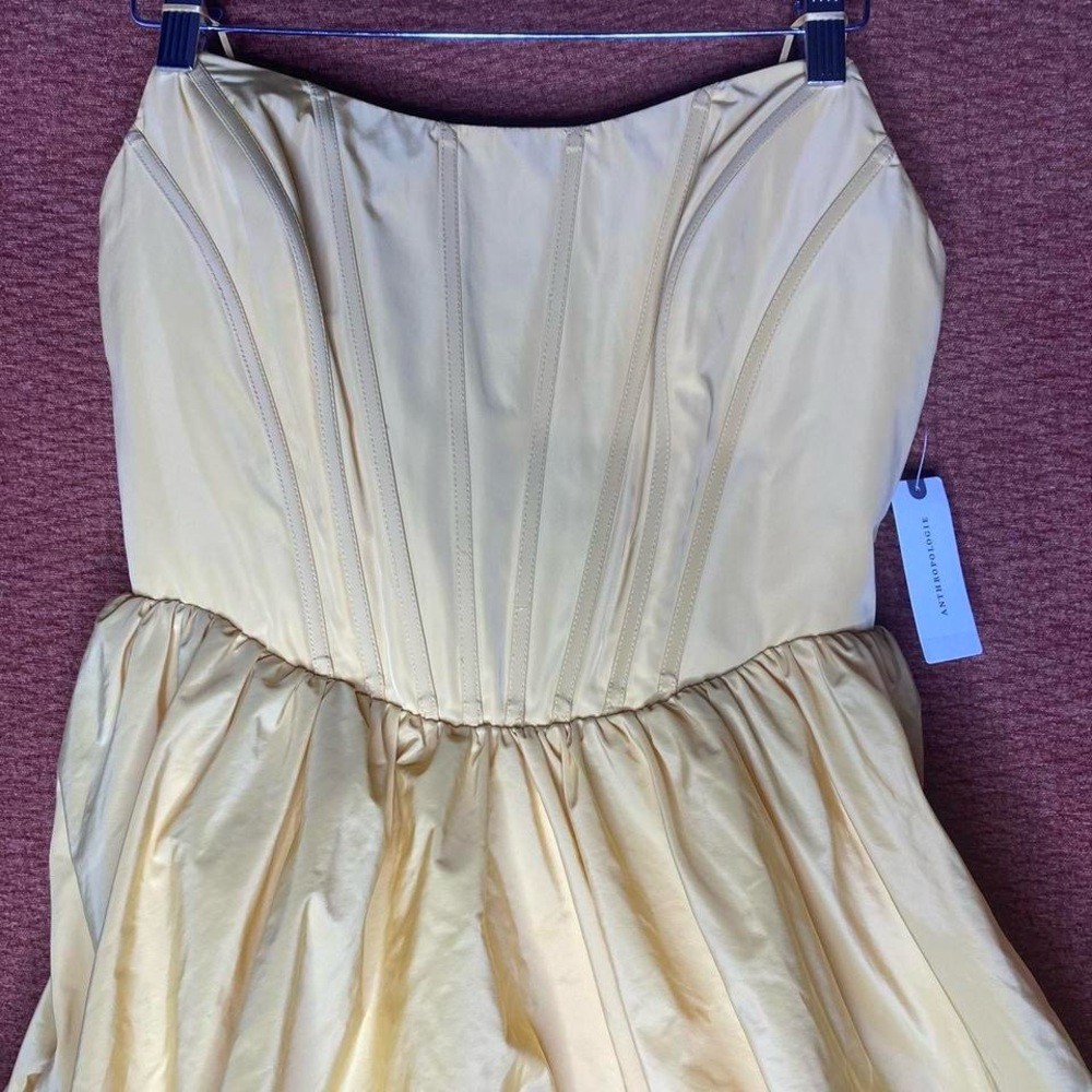 NWT Modern Anthropologie Yellow Corset Hi Low Bubble Skirt Dress, Size S. - Picture 5 of 8